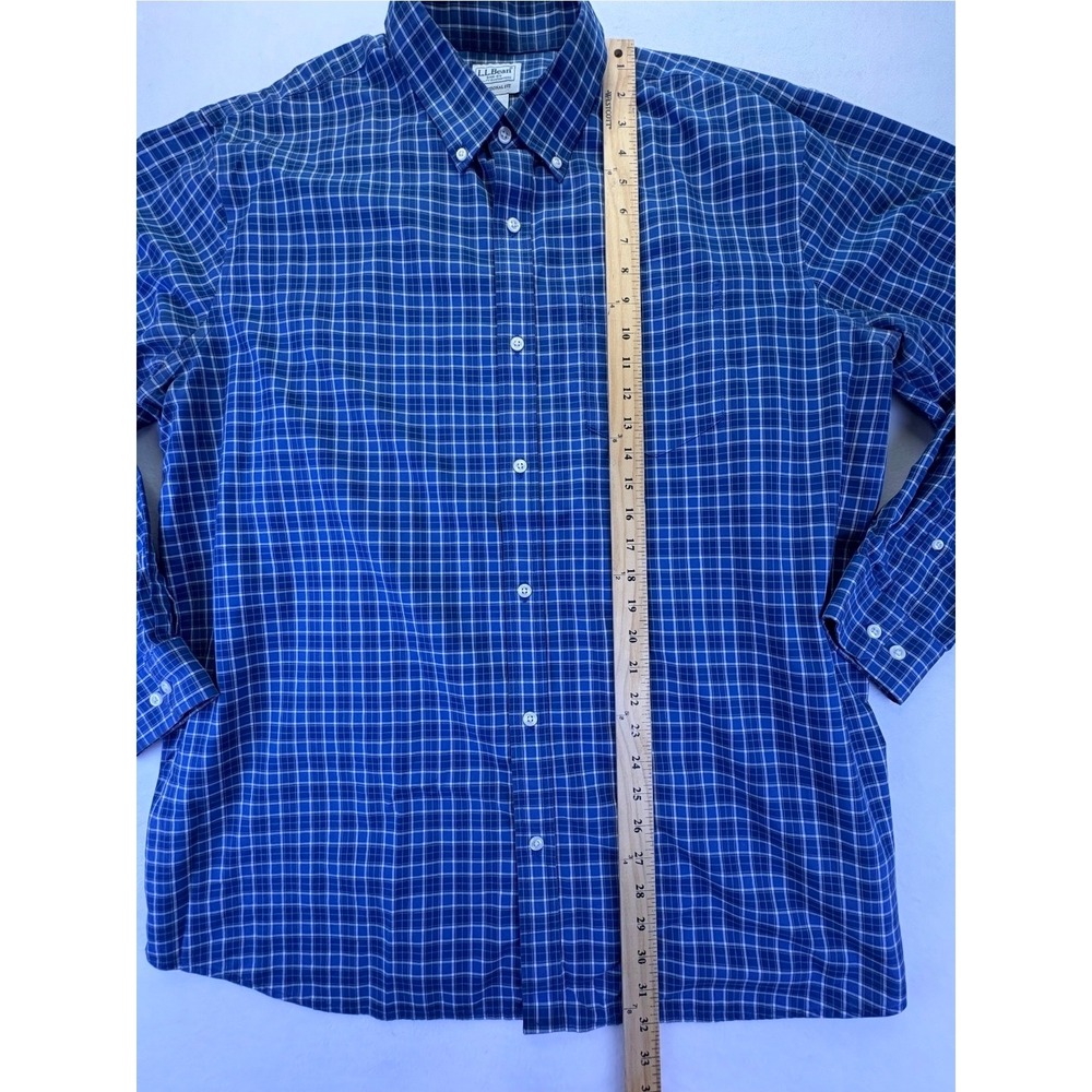 LL Bean Mens XL Blue White Plaid Cotton Button Down Shirt Traditional Fit Casual - Picture 3 of 11